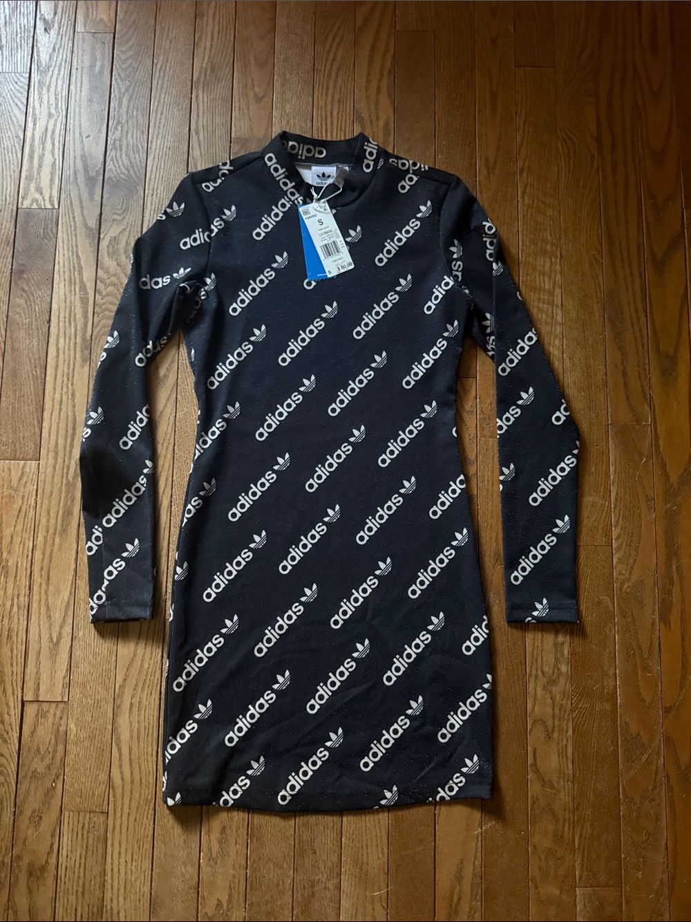 adidas Black Long Sleeve Logo-Print Dress
